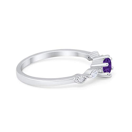 Petite Dainty Engagement Ring Marquise Simulated Amethyst CZ 925 Sterling Silver