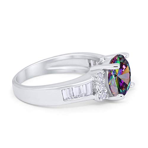 Engagement Baguette Stone Ring Simulated Rainbow CZ 925 Sterling Silver