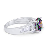 Engagement Baguette Stone Ring Simulated Rainbow CZ 925 Sterling Silver