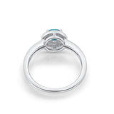 Halo Wedding Ring Round Lab Created Blue Opal 925 Sterling Silver