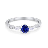 Petite Dainty Engagement Ring Marquise Simulated Blue Sapphire CZ 925 Sterling Silver