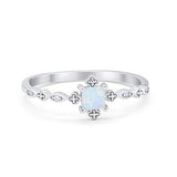 Petite Dainty Wedding Ring Lab Created White Opal 925 Sterling Silver