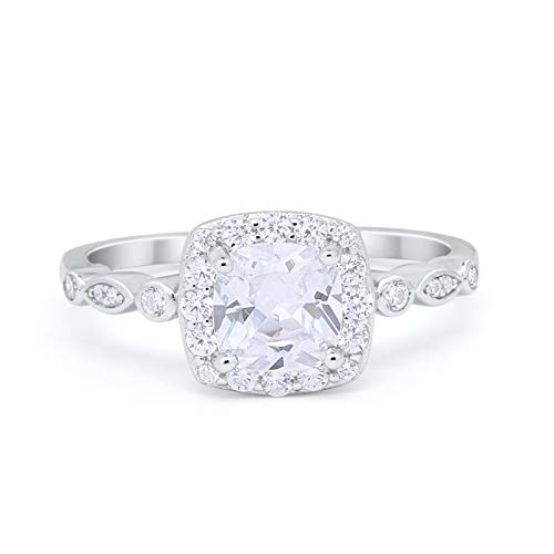 Halo Cushion Wedding Ring Bridal Simulated Cubic Zirconia 925 Sterling Silver