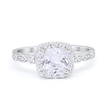 Halo Cushion Wedding Ring Bridal Simulated Cubic Zirconia 925 Sterling Silver