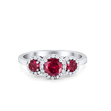 Three Stone Simulated Ruby CZ Wedding Ring 925 Sterling Silver