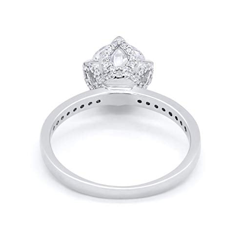 Floral Wedding Bridal Ring Simulated Cubic Zirconia 925 Sterling Silver