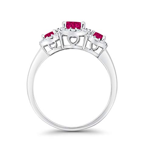 Three Stone Simulated Ruby CZ Wedding Ring 925 Sterling Silver