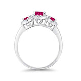 Three Stone Simulated Ruby CZ Wedding Ring 925 Sterling Silver