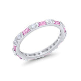 Full Eternity Baguette Round Simulated Pink CZ 925 Sterling Silver