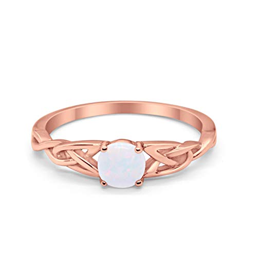 Celtic Trinity  Wedding Ring Solid Rose Tone, Lab White Opal 925 Sterling Silver