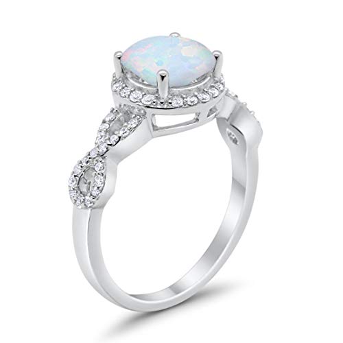 Halo Infinity Wedding Ring Round Lab White Opal Solid 925 Sterling Silver