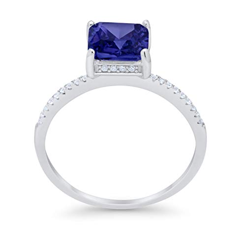 Cushion Cut Engagement Bridal Ring Simulated Blue Sapphire CZ 925 Sterling Silver