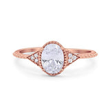 Oval Art Deco Engagement Ring Rose Tone, Simulated Cubic Zirconia 925 Sterling Silver