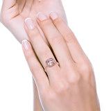 925 Sterling Silver Rose Tone, Simulated Morganite Cubic Zirconia Cushion Cut Ring