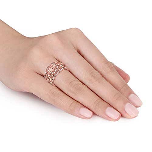 Eternity Three Piece Engagement Ring Rose Tone, Simulated Morganite CZ 925 Sterling Silver