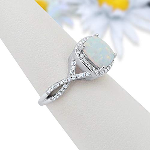 Halo Infinity Shank Engagement Ring Lab Created White Opal 925 Sterling Silver