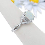 Halo Infinity Shank Engagement Ring Lab Created White Opal 925 Sterling Silver