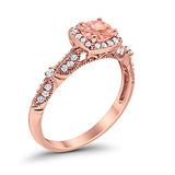 Halo Engagement Bridal Ring  Rose Tone, Simulated Morganite CZ 925 Sterling Silver