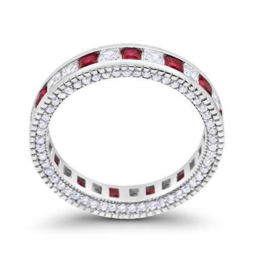 Eternity Ring Alternating Round Simulated Ruby Cubic Zirconia Solid 925 Sterling Silver