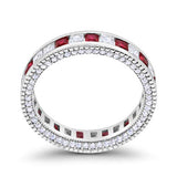 Eternity Ring Alternating Round Simulated Ruby Cubic Zirconia Solid 925 Sterling Silver