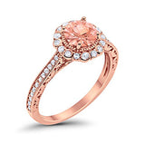 Filigree Engagement Ring Round Rose Tone, Simulated Morganite CZ 925 Sterling Silver
