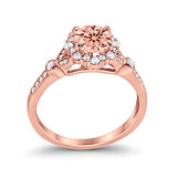 Floral Art Deco Engagement Ring Rose Tone, Simulated Morganite CZ 925 Sterling Silver