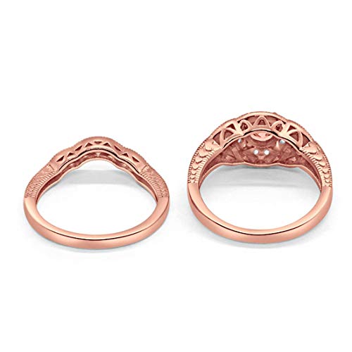 Two Piece Wedding Art Deco Rose Tone, Simulated Morganite CZ 925 Sterling Silver