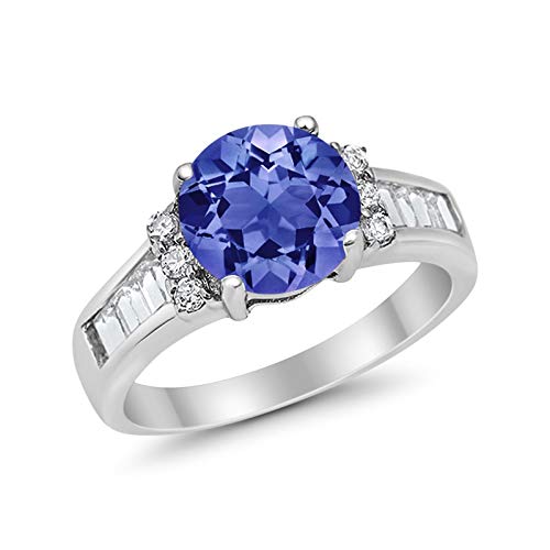 Engagement Baguette Stone Ring Simulated Tanzanite CZ 925 Sterling Silver