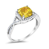 Halo Infinity Shank Engagement Ring Cushion Round Simulated Yellow CZ 925 Sterling Silver