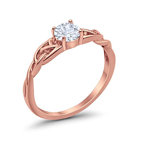 Celtic Trinity Engagement Ring Rose Tone, Simulated CZ Solid 925 Sterling Silver