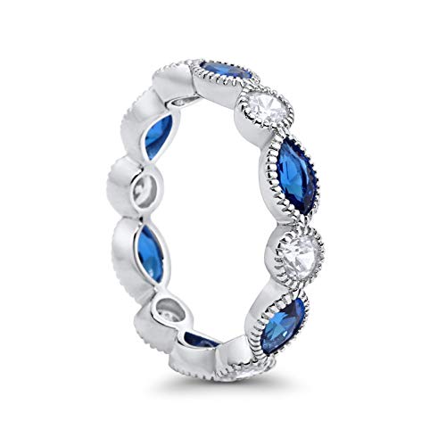Eternity Style Ring Marquise Simulated Blue Sapphire CZ 925 Sterling Silver