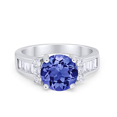 Engagement Baguette Stone Ring Simulated Tanzanite CZ 925 Sterling Silver