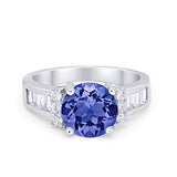 Engagement Baguette Stone Ring Simulated Tanzanite CZ 925 Sterling Silver