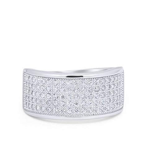 Half Eternity Wedding Ring Band 6 Row Pave Simulated CZ 925 Sterling Silver