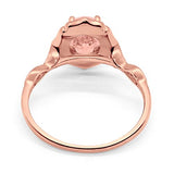 Antique Style Oval Engagement Ring Rose Tone, Simulated Morganite CZ 925 Sterling Silver