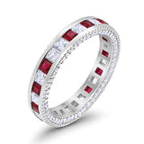 Eternity Ring Alternating Round Simulated Ruby Cubic Zirconia Solid 925 Sterling Silver