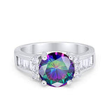 Engagement Baguette Stone Ring Simulated Rainbow CZ 925 Sterling Silver