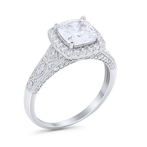 Cushion Wedding Bridal Ring Round Simulated Cubic Zirconia 925 Sterling Silver