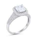 Cushion Wedding Bridal Ring Round Simulated Cubic Zirconia 925 Sterling Silver