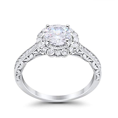 Filigree Engagement Bridal Ring Simulated Cubic Zirconia 925 Sterling Silver