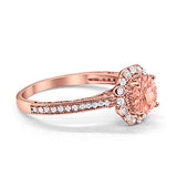 Filigree Engagement Ring Round Rose Tone, Simulated Morganite CZ 925 Sterling Silver