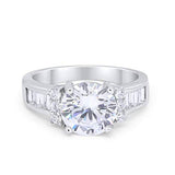 Engagement Round Baguette Stone Ring Simulated CZ 925 Sterling Silver