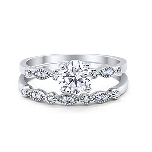 Round Art Deco Engagement Piece Ring Simulated CZ 925 Sterling Silver