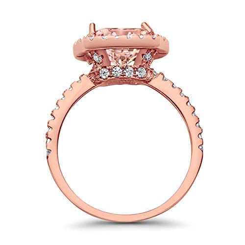 925 Sterling Silver Rose Tone, Simulated Morganite Cubic Zirconia Cushion Cut Ring
