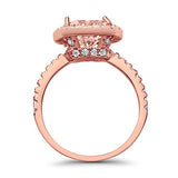 925 Sterling Silver Rose Tone, Simulated Morganite Cubic Zirconia Cushion Cut Ring