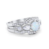 Three Piece Bridal Wedding Promise Ring Lab White Opal 925 Sterling Silver