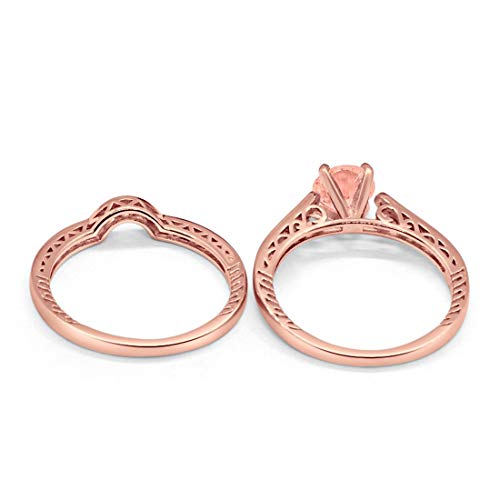 Filigree Wedding Bridal Set Piece Rose Tone, Simulated Morganite CZ 925 Sterling Silver