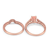 Filigree Wedding Bridal Set Piece Rose Tone, Simulated Morganite CZ 925 Sterling Silver