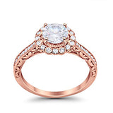 Filigree Engagement Bridal Ring Rose Tone, Simulated CZ 925 Sterling Silver