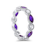 Eternity Style Marquise Ring Simulated Amethyst CZ 925 Sterling Silver